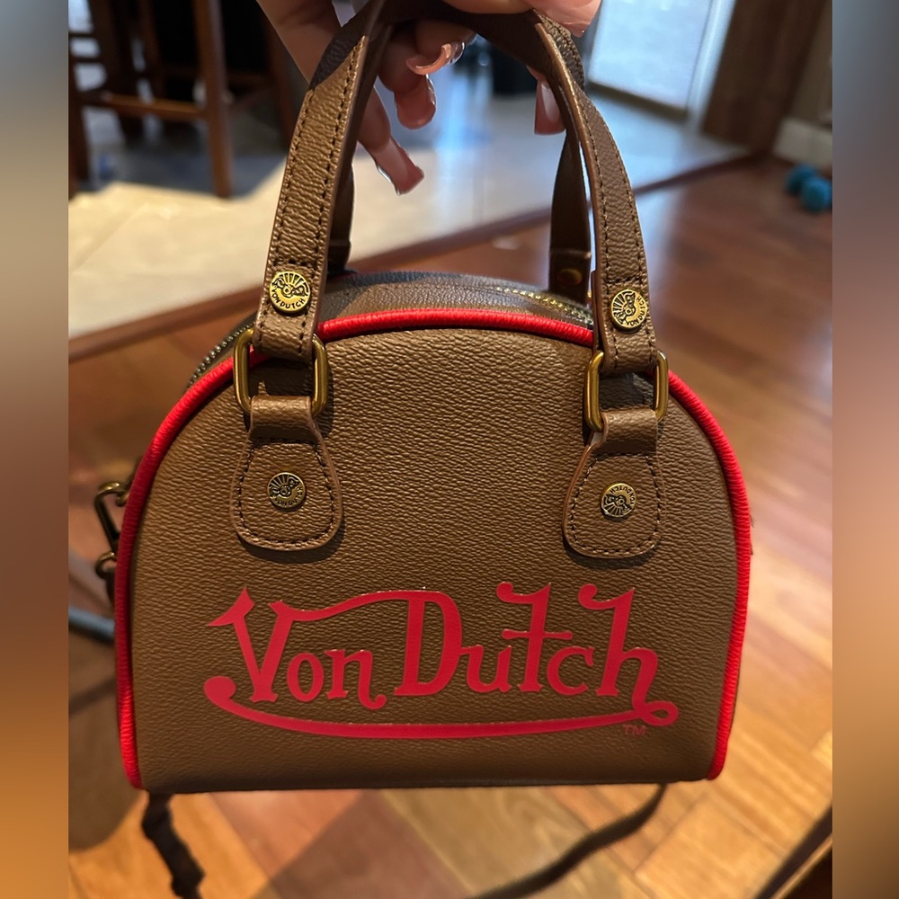 Von Dutch Mini Bag in Brown with Red Trim